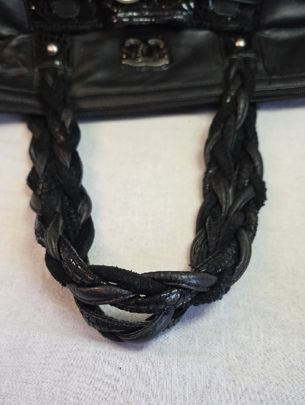 Sharif 1827 Black Braided-Handle Tote with Woven Front - Picture 9 of 10
